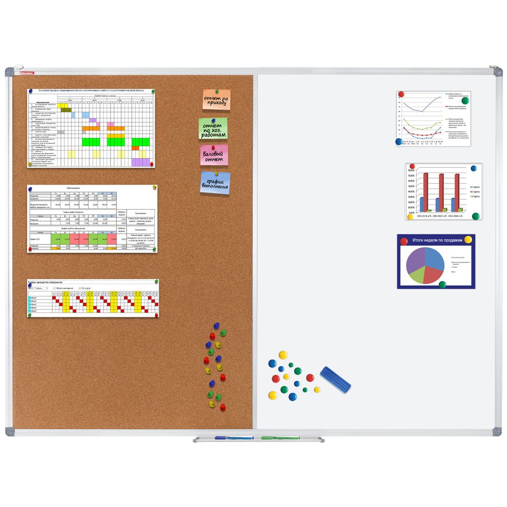 Доска комбинированная: магнитно-маркерная, пробковая для объявлений 90х120 см, BRAUBERG Extra