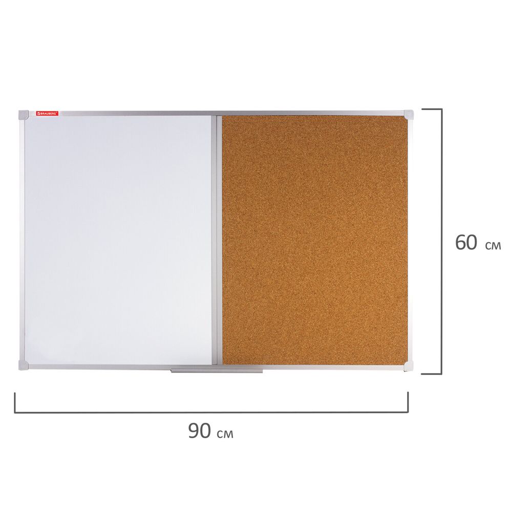 Доска комбинированная: магнитно-маркерная, пробковая для объявлений, 60х90 см, РОССИЯ, BRAUBERG