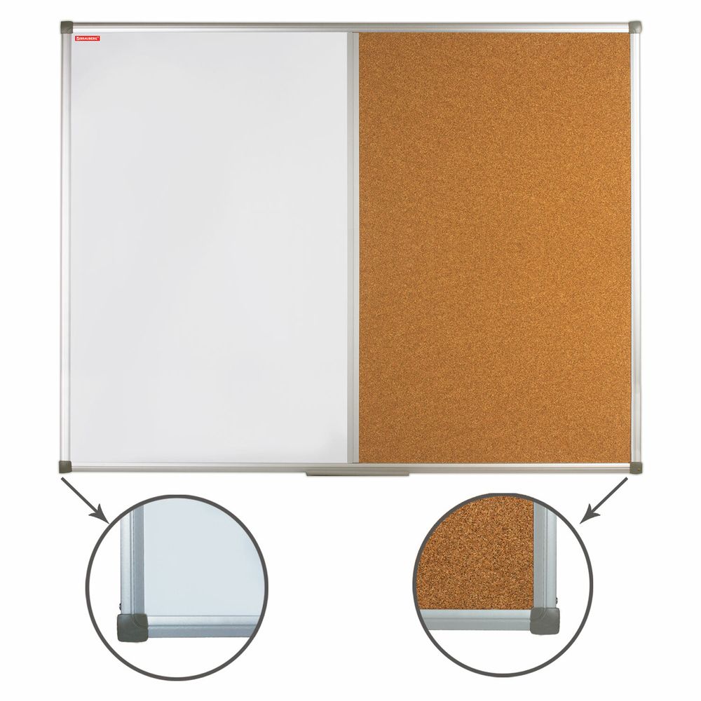 Доска комбинированная: магнитно-маркерная, пробковая для объявлений, 90х120 см, РОССИЯ, BRAUBERG