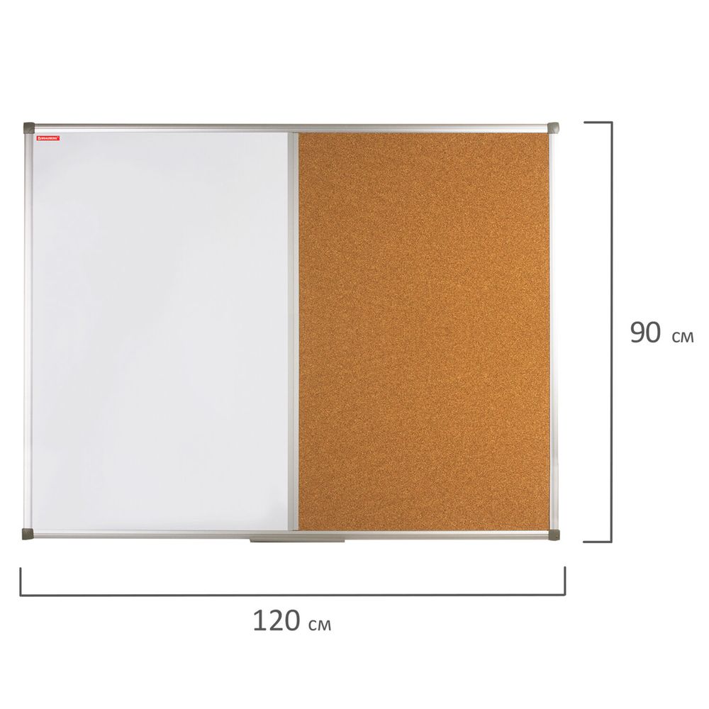 Доска комбинированная: магнитно-маркерная, пробковая для объявлений, 90х120 см, РОССИЯ, BRAUBERG