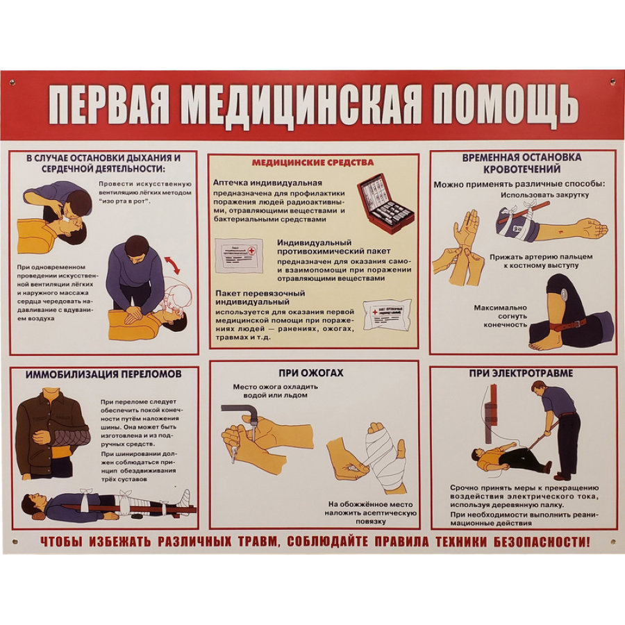Информационный стенд-плакат Первая медпомощь (910х700 мм) 