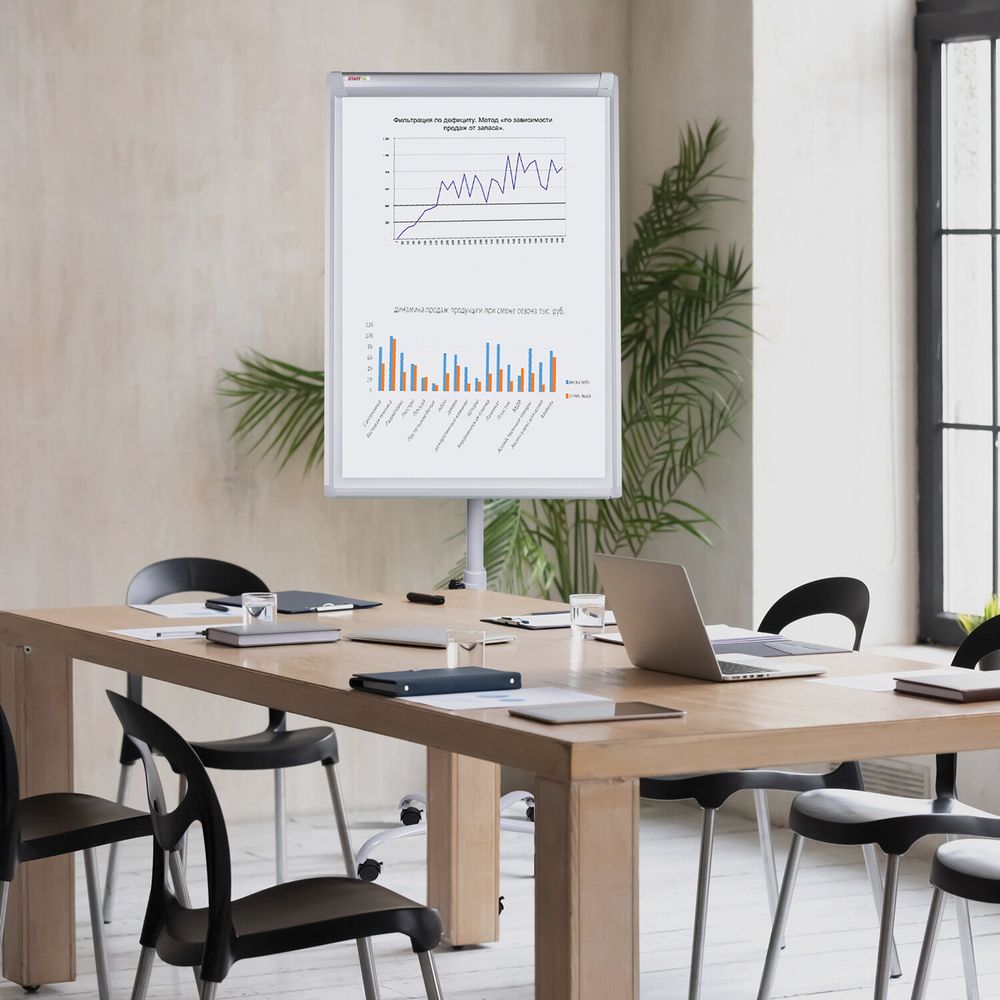 Доска-флипчарт магнитно-маркерная 70x100 см, передвижная, на пятилучии, STAFF
