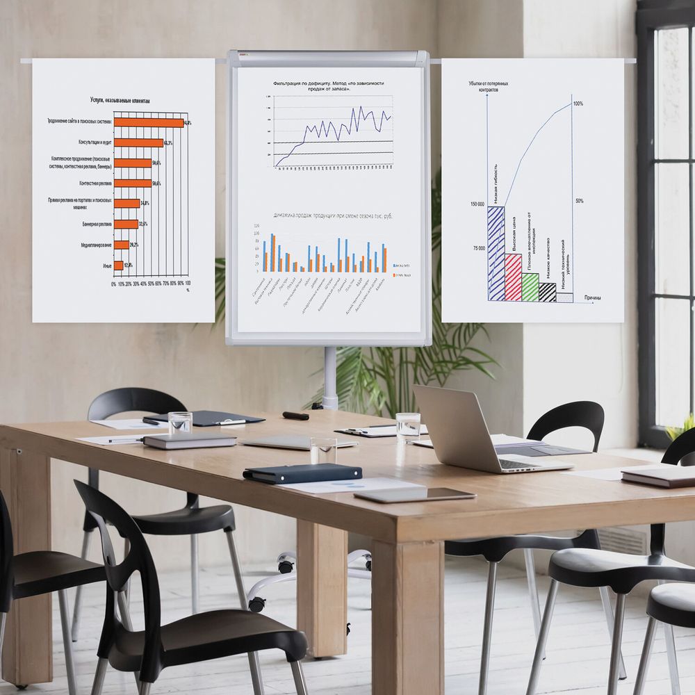 Доска-флипчарт с дополнительными держателями для бумаги, магнитно-маркерная, 70х100 см, пятилучие, STAFF