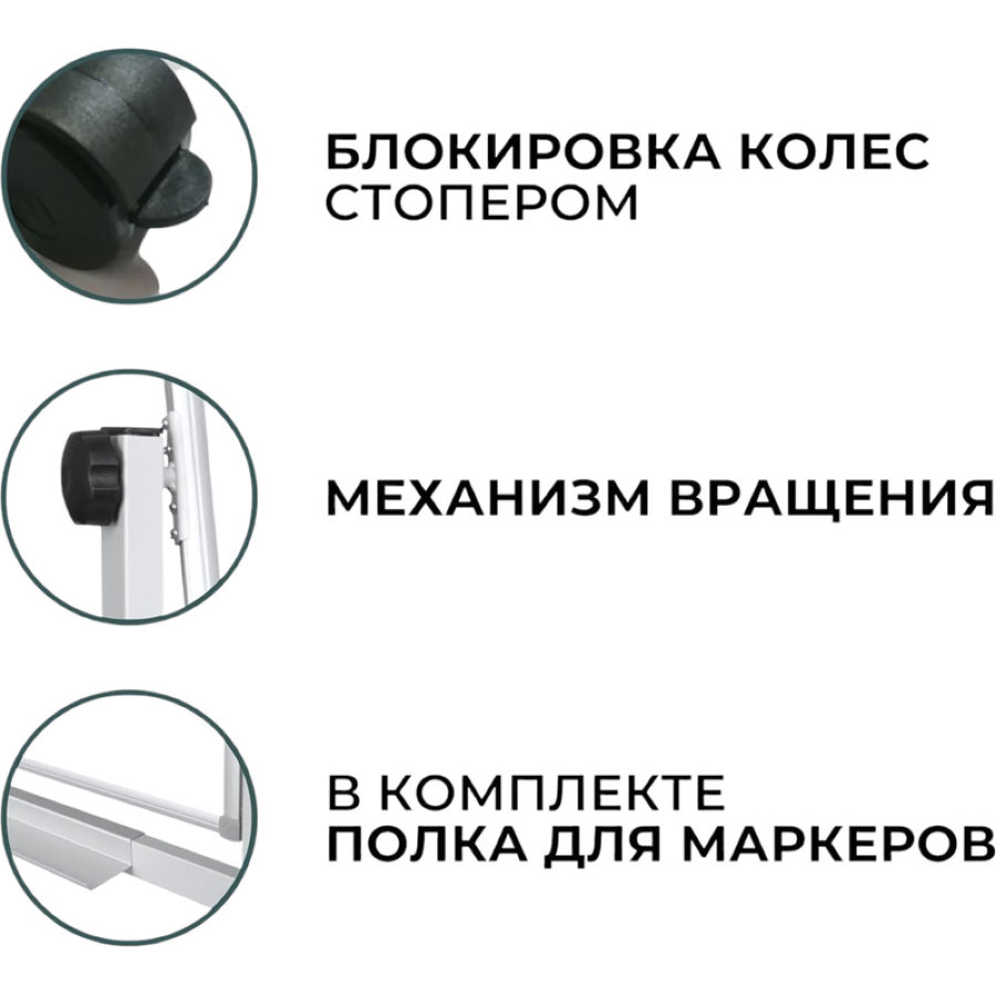 Доска магнитно-маркерная 100х120см Эконом, лак, вращающаяся, на роликах