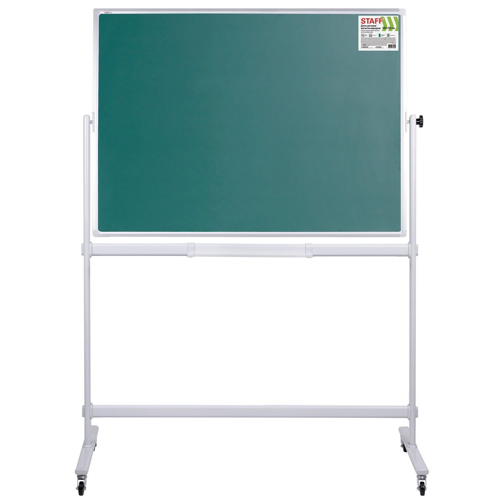 Доска для мела/магнитно-маркерная НА СТЕНДЕ 100х150 см, 2-сторонняя, зеленая/белая, STAFF