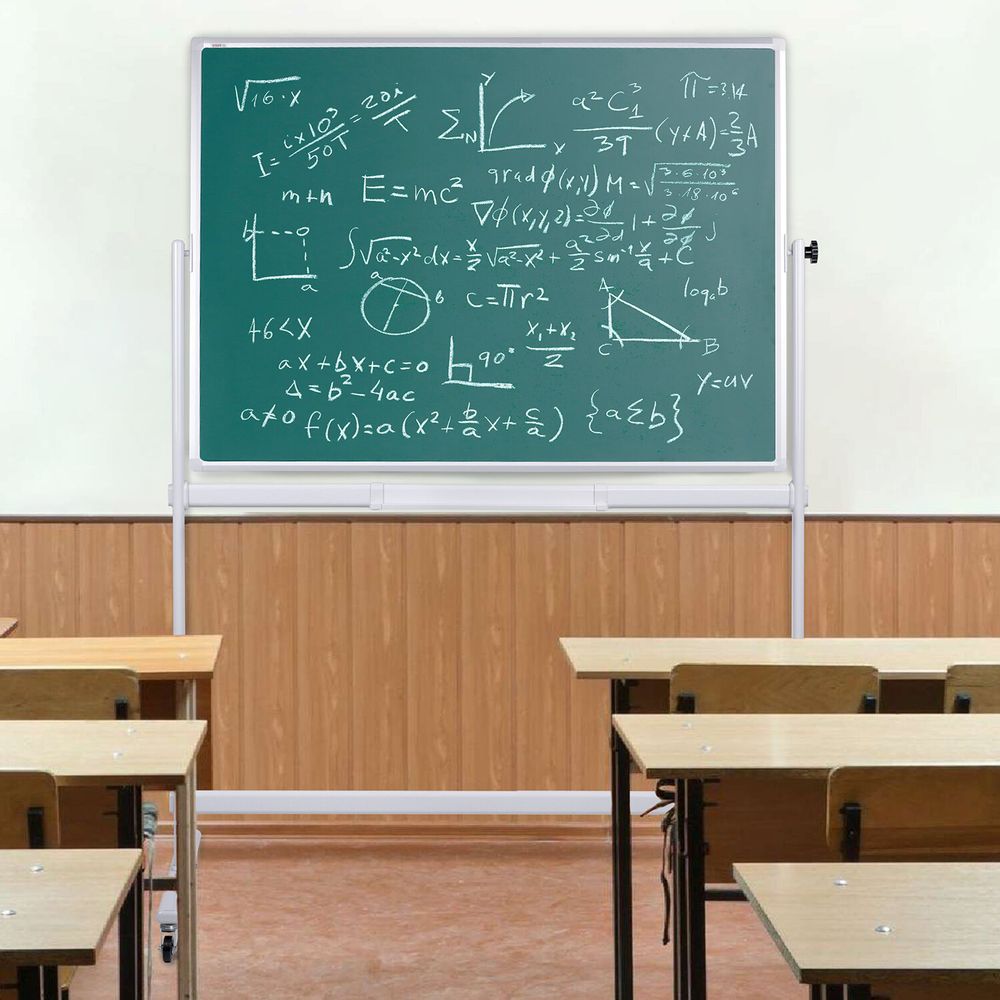 Доска для мела/магнитно-маркерная НА СТЕНДЕ 100х150 см, 2-сторонняя, зеленая/белая, STAFF