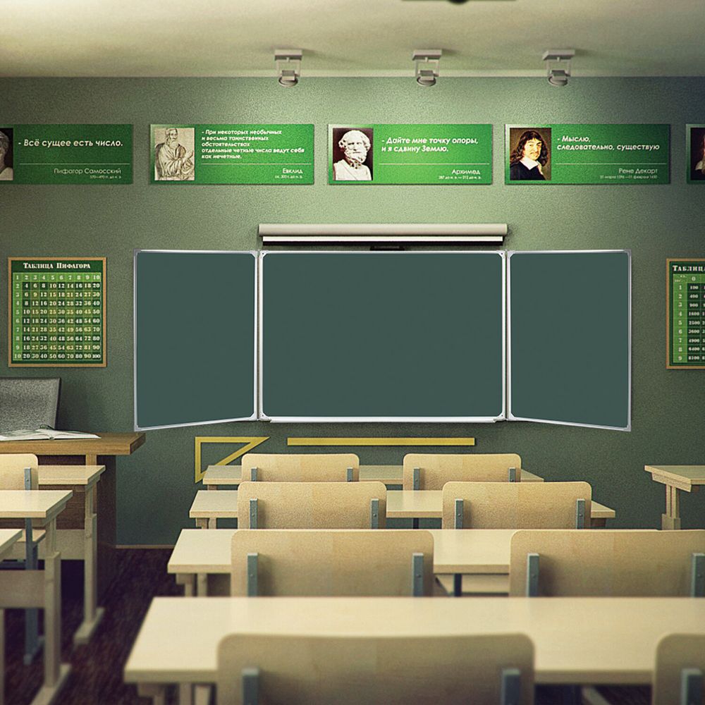 Доска для мела/магнитно-маркерная 3-х элементная 100х150/300 см, 3 поверхности/мел + 2 поверхности/маркер, BS, ТЭ-300К