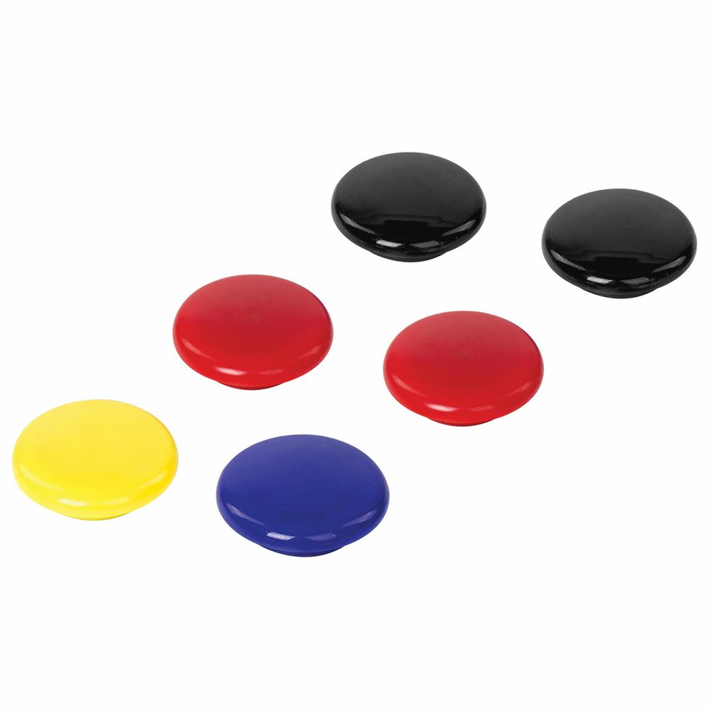 Магниты БОЛЬШОГО ДИАМЕТРА, 40 мм, КОМПЛЕКТ 6 штук, цвет АССОРТИ, в блистере, BRAUBERG