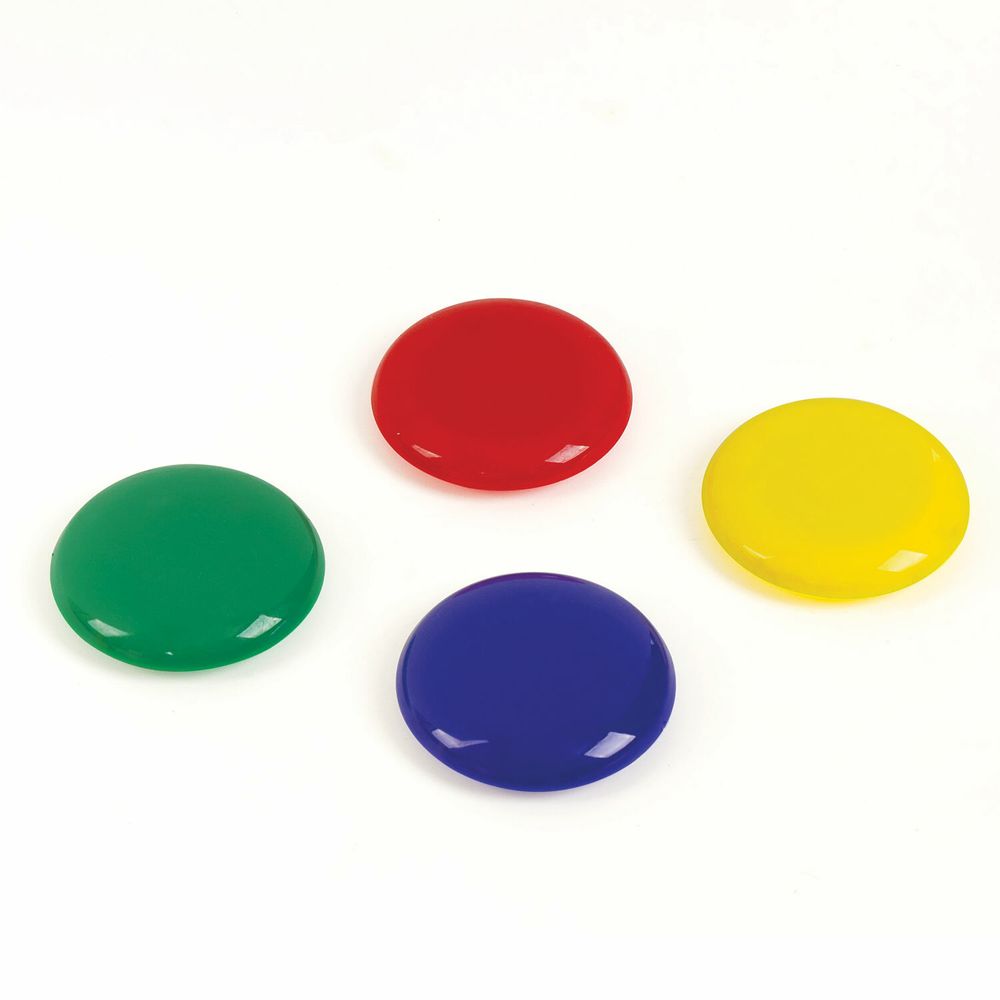 Магниты БОЛЬШОГО ДИАМЕТРА, 50 мм, КОМПЛЕКТ 4 штуки, цвет АССОРТИ, в блистере, BRAUBERG