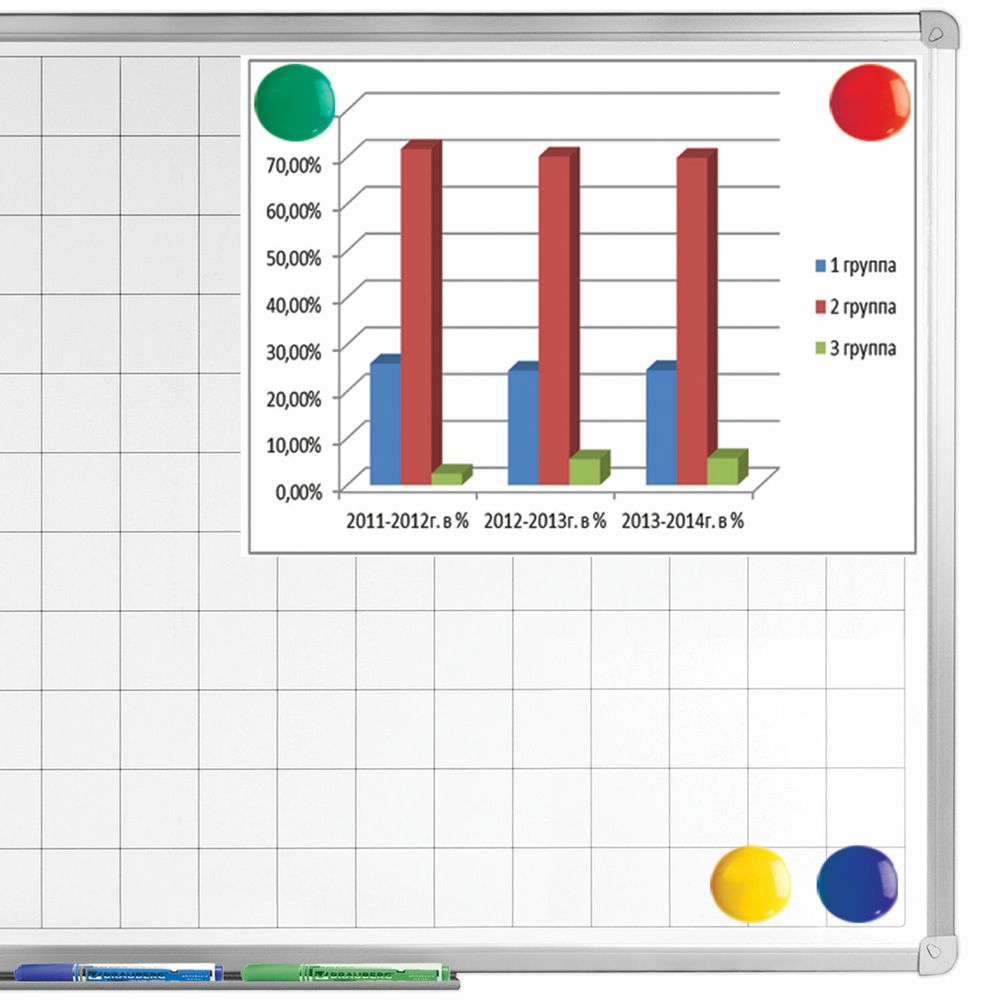 Магниты БОЛЬШОГО ДИАМЕТРА, 50 мм, КОМПЛЕКТ 4 штуки, цвет АССОРТИ, в блистере, BRAUBERG