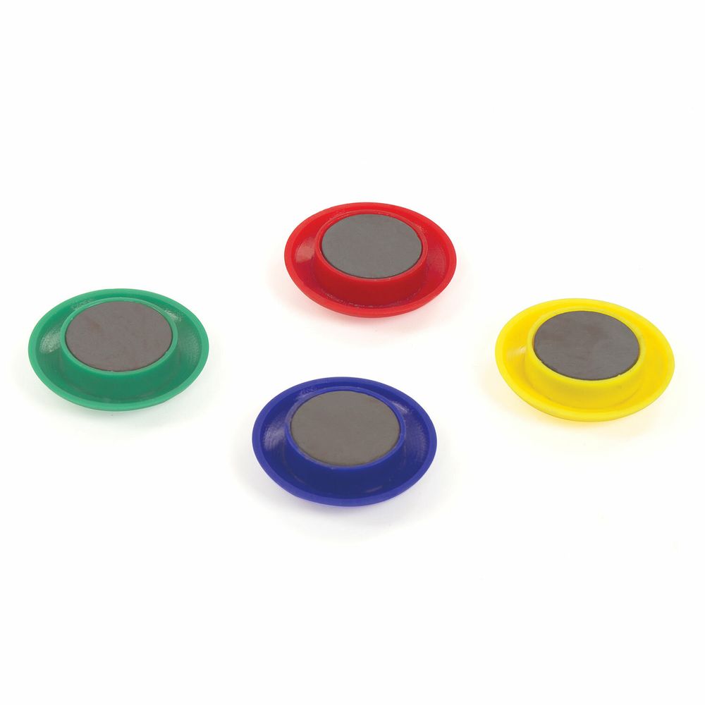 Магниты БОЛЬШОГО ДИАМЕТРА, 50 мм, КОМПЛЕКТ 4 штуки, цвет АССОРТИ, в блистере, BRAUBERG