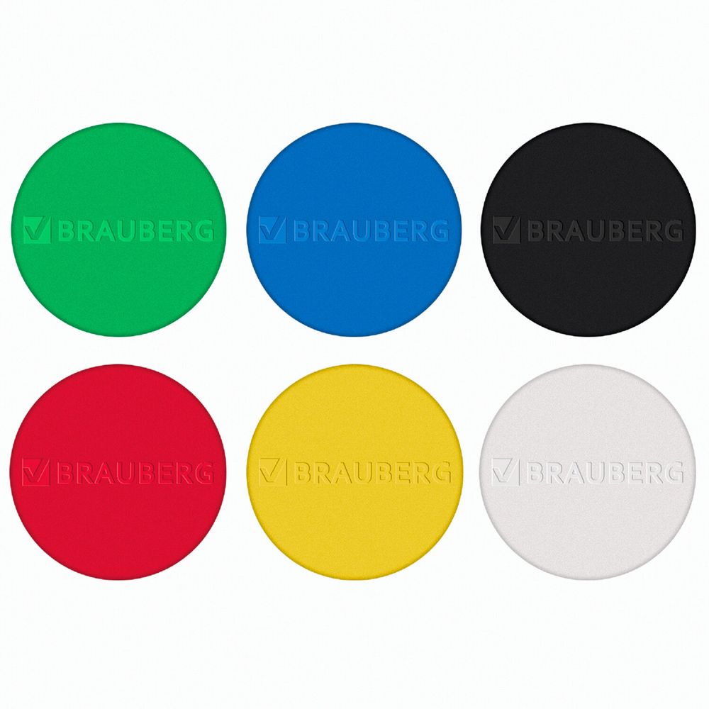 Магниты МОЩНЫЕ 20 мм (МАЛОГО ДИАМЕТРА), НАБОР 6 шт., ассорти, BRAUBERG 