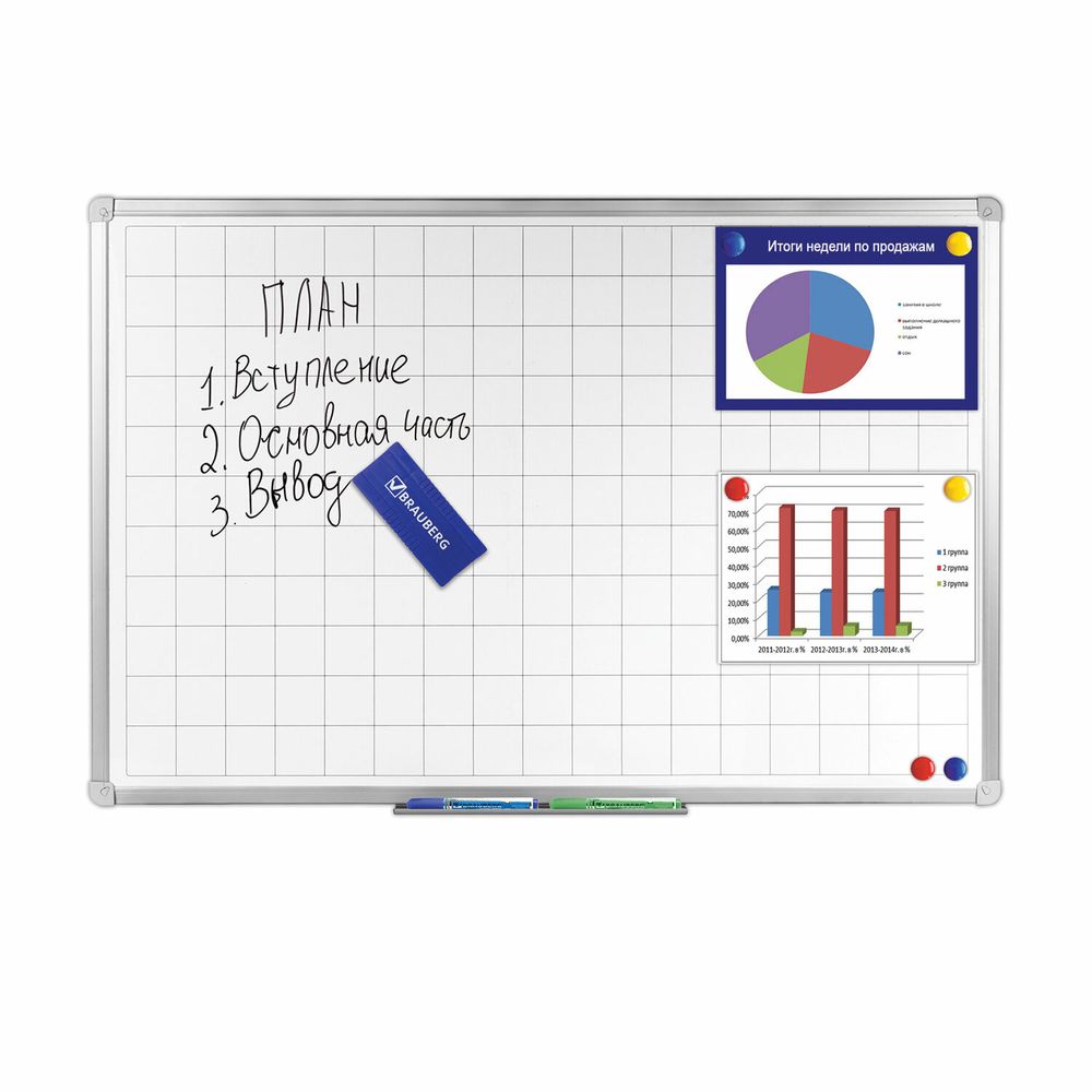 Набор для магнитно-маркерной доски (магнитный стиратель, магниты 30 мм - 6 шт., цвет ассорти), блистер, BRAUBERG