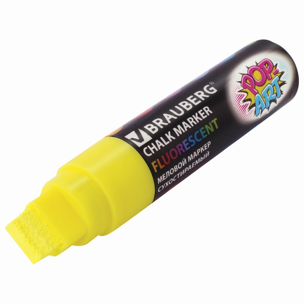 Маркер меловой "POP-ART" ЖЕЛТЫЙ, 15 мм, стираемый, для гладких поверхностей, BRAUBERG