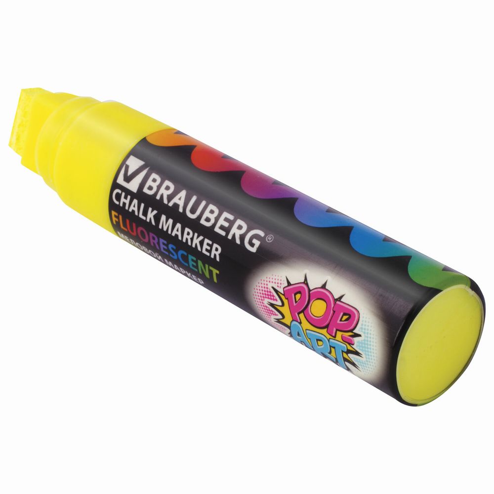 Маркер меловой "POP-ART" ЖЕЛТЫЙ, 15 мм, стираемый, для гладких поверхностей, BRAUBERG