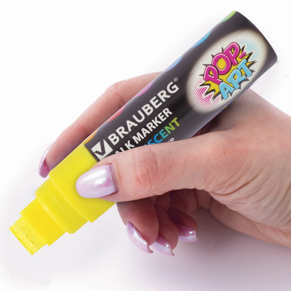 Маркер меловой "POP-ART" ЖЕЛТЫЙ, 15 мм, стираемый, для гладких поверхностей, BRAUBERG
