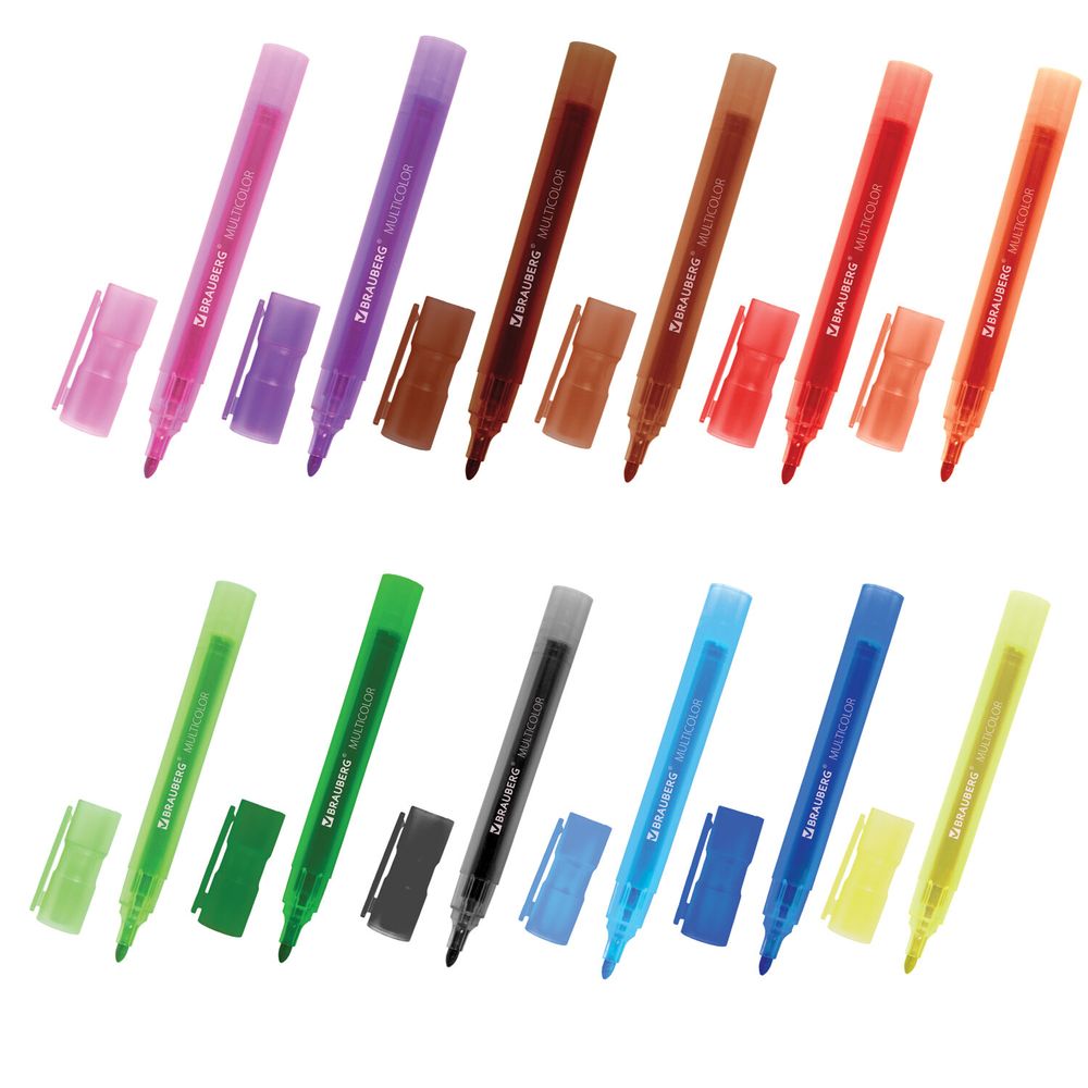 Маркеры стираемые для белой доски НАБОР 12 ЦВЕТОВ, BRAUBERG "MULTICOLOR", 3 мм