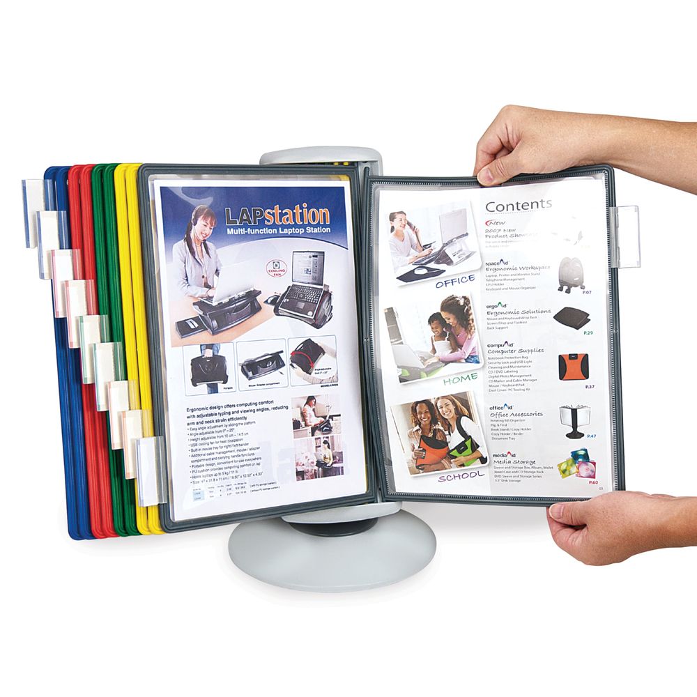 Демосистема настольная на 10 панелей, с 10 цветными панелями А4, вращающаяся, BRAUBERG