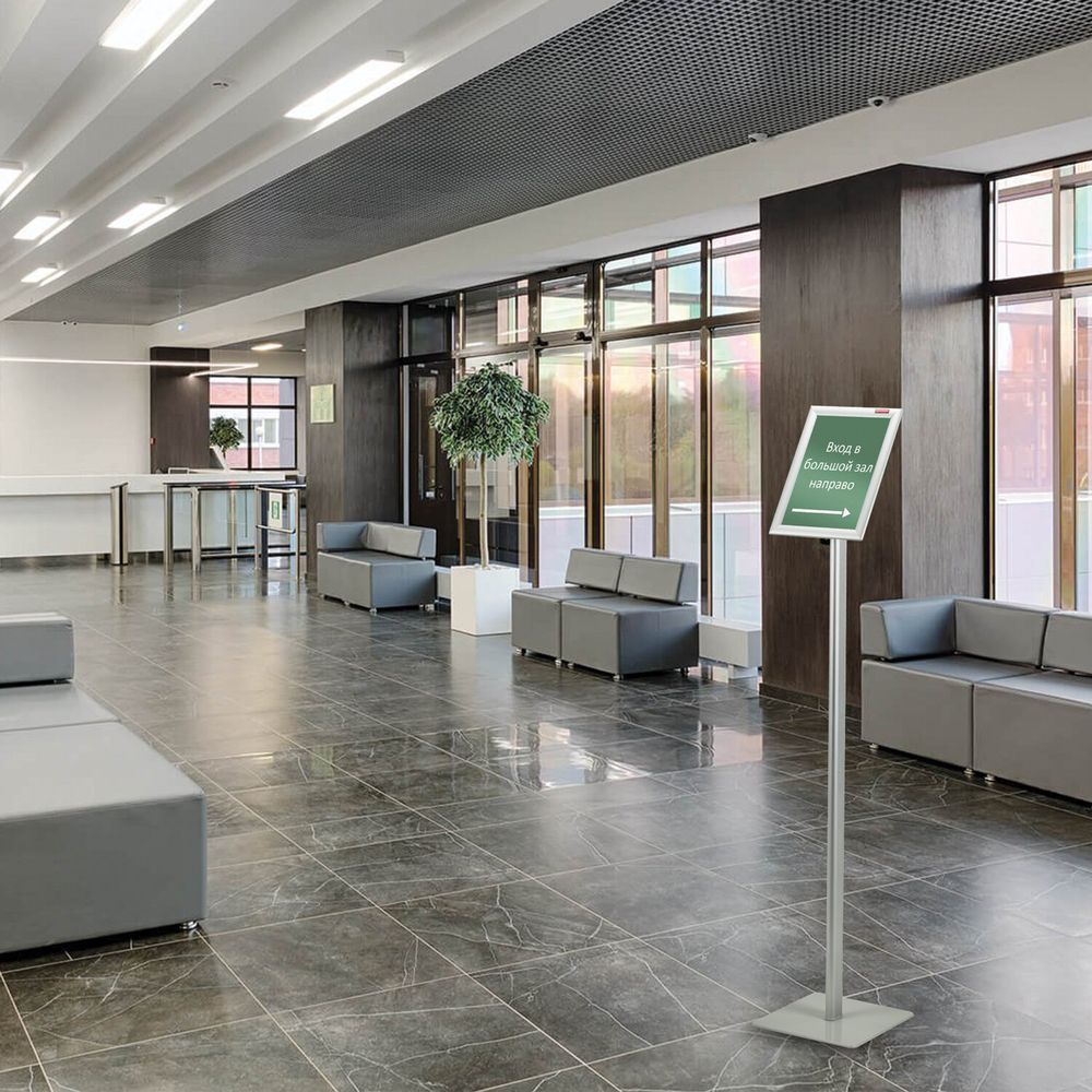 Рамка на стойке для рекламы (210х297 мм), А4, алюминиевая, прижимные стороны, BRAUBERG