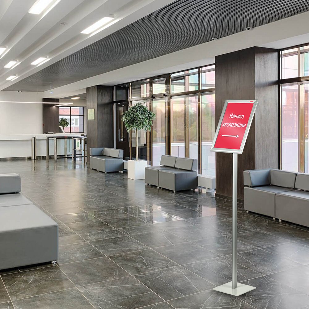 Рамка на стойке для рекламы БОЛЬШОГО ФОРМАТА (297х420 мм), А3, алюминиевая, прижимные стороны, BRAUBERG