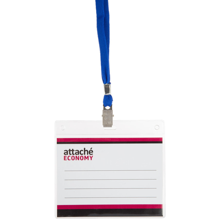 Бейдж 108x126 мм Attache Economy, горизонт, зажим и синя тесьма, 5 шт/уп (размер вкладыша: 90x120 мм) 