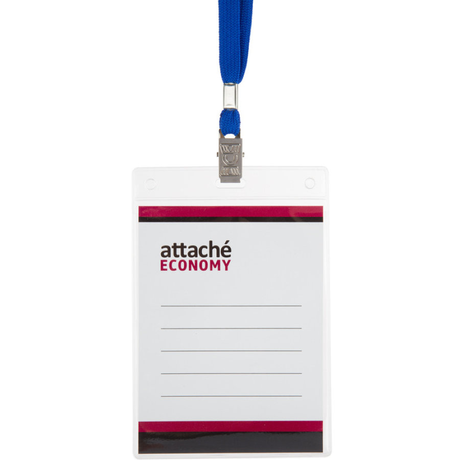 Бейдж Attache Economy вертикальный 138x96 мм с зажимом и синей тесьмой (5 штук в упаковке, размер вк 