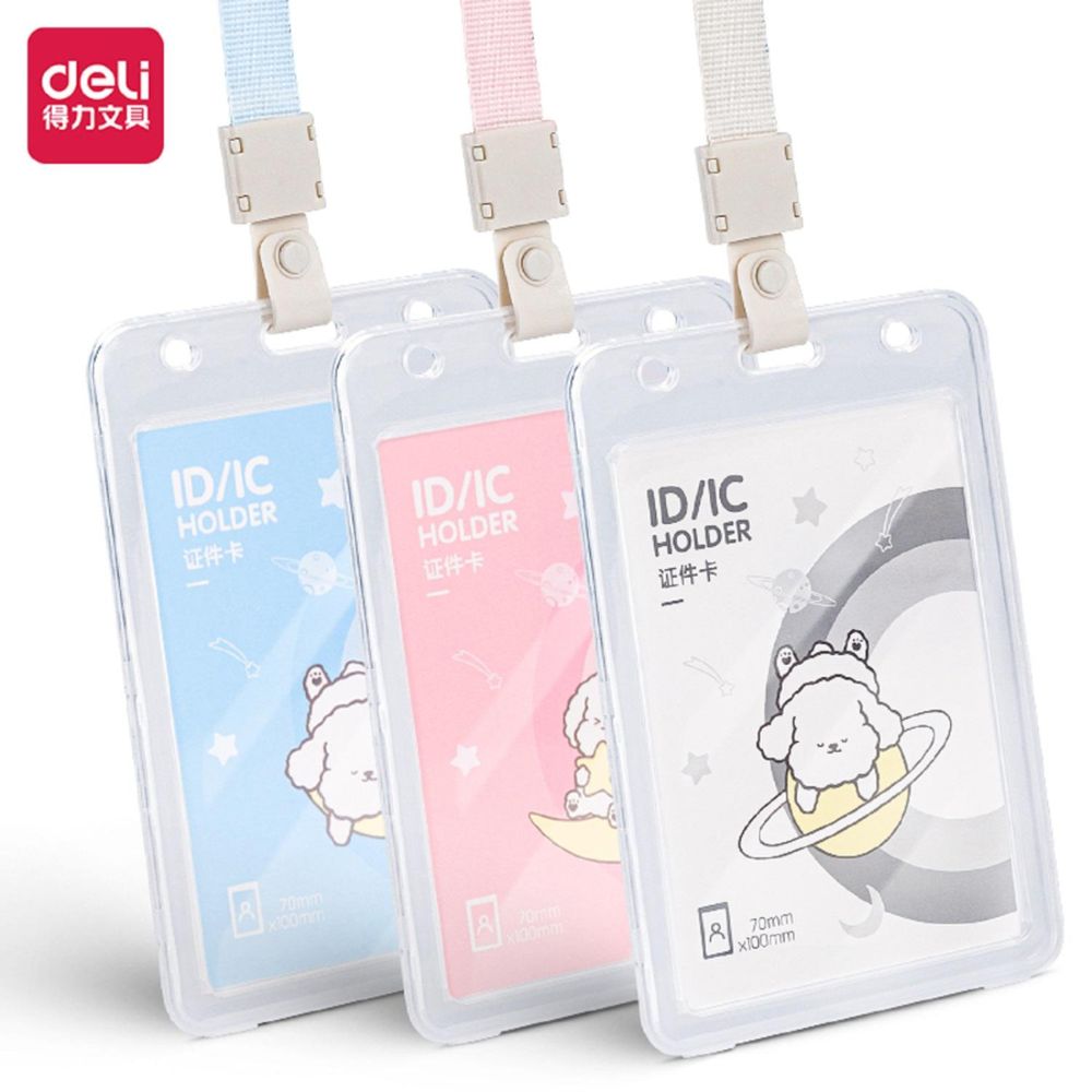 Бейдж Deli 64808 вертикальный,на шнур. с клипом.,вкладыш:69x110мм, ассорти, 1 шт