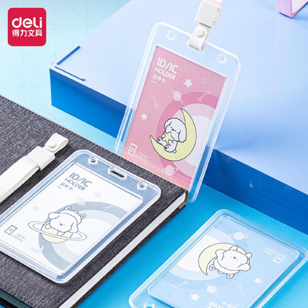 Бейдж Deli 64808 вертикальный,на шнур. с клипом.,вкладыш:69x110мм, ассорти, 1 шт