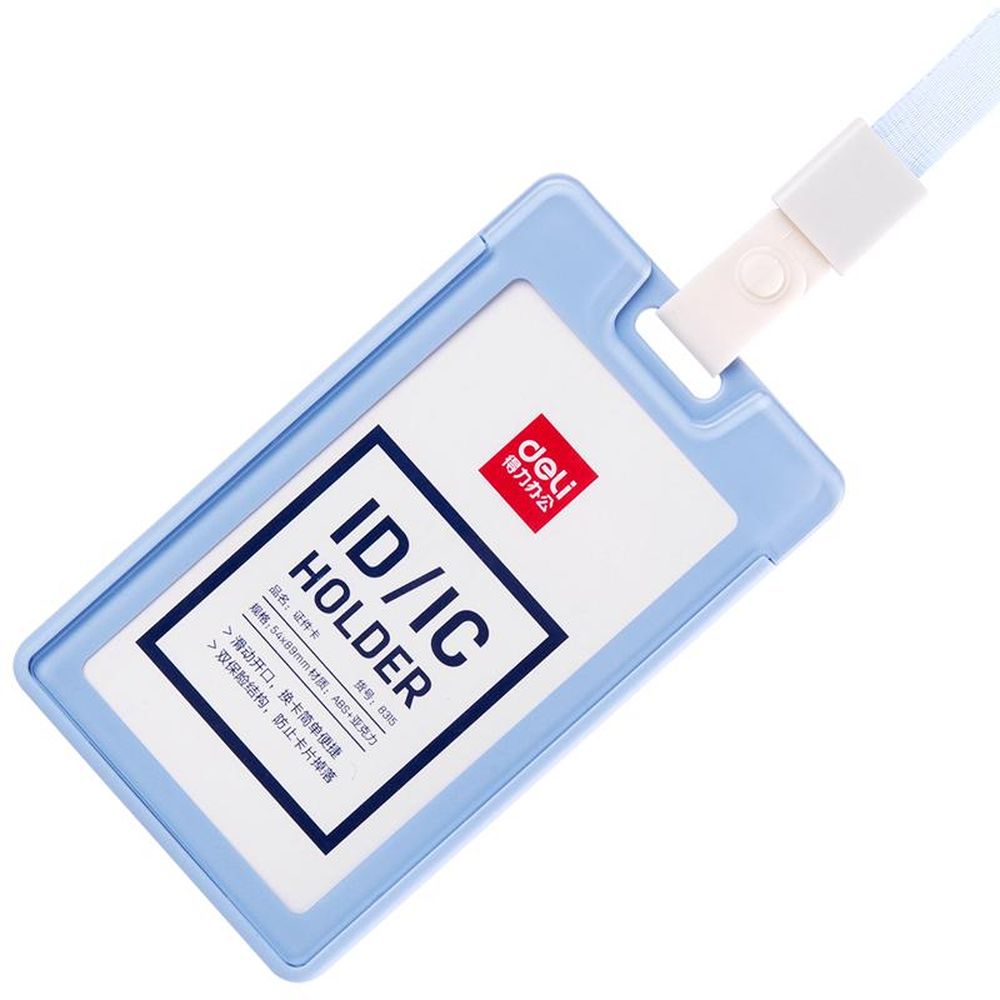 Бейдж Deli 8315 вертикальный без держат., вкладыш: 54x89мм, пластик, голуб.,1 шт