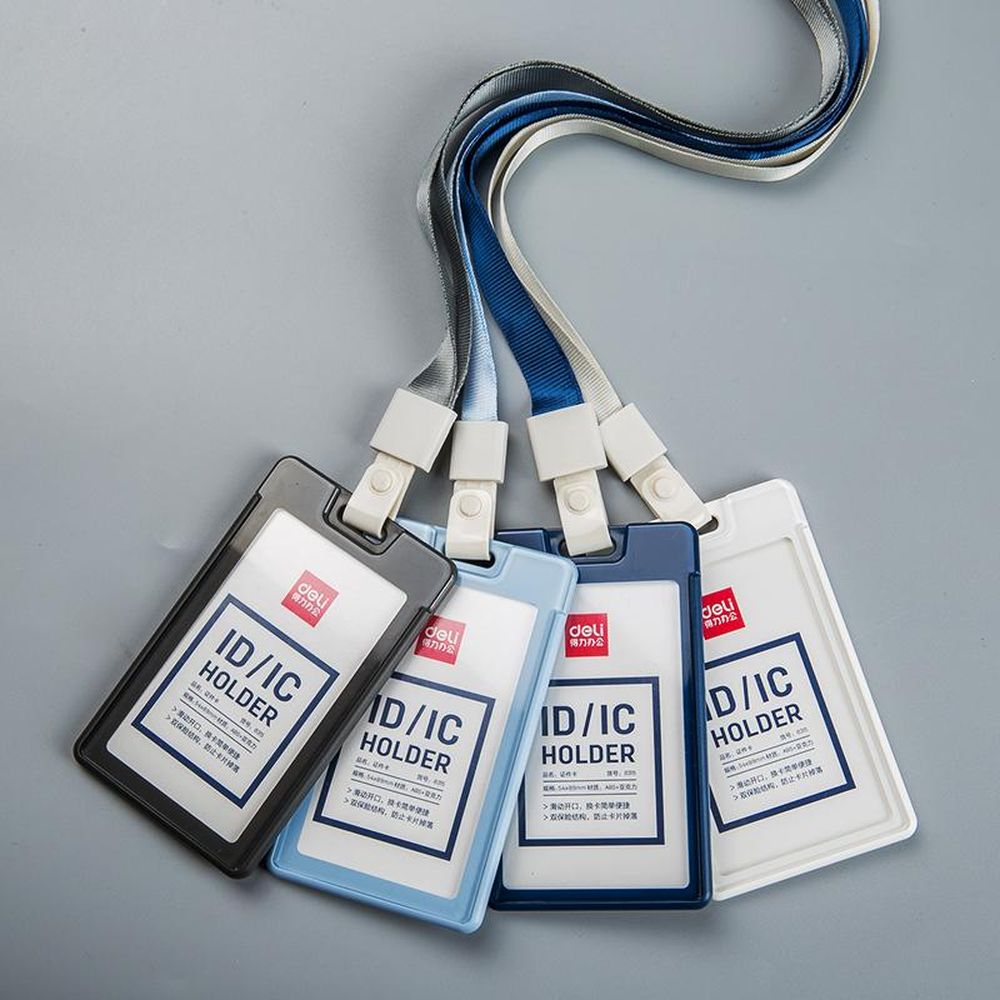 Бейдж Deli 8315 вертикальный без держат., вкладыш: 54x89мм, пластик, голуб.,1 шт