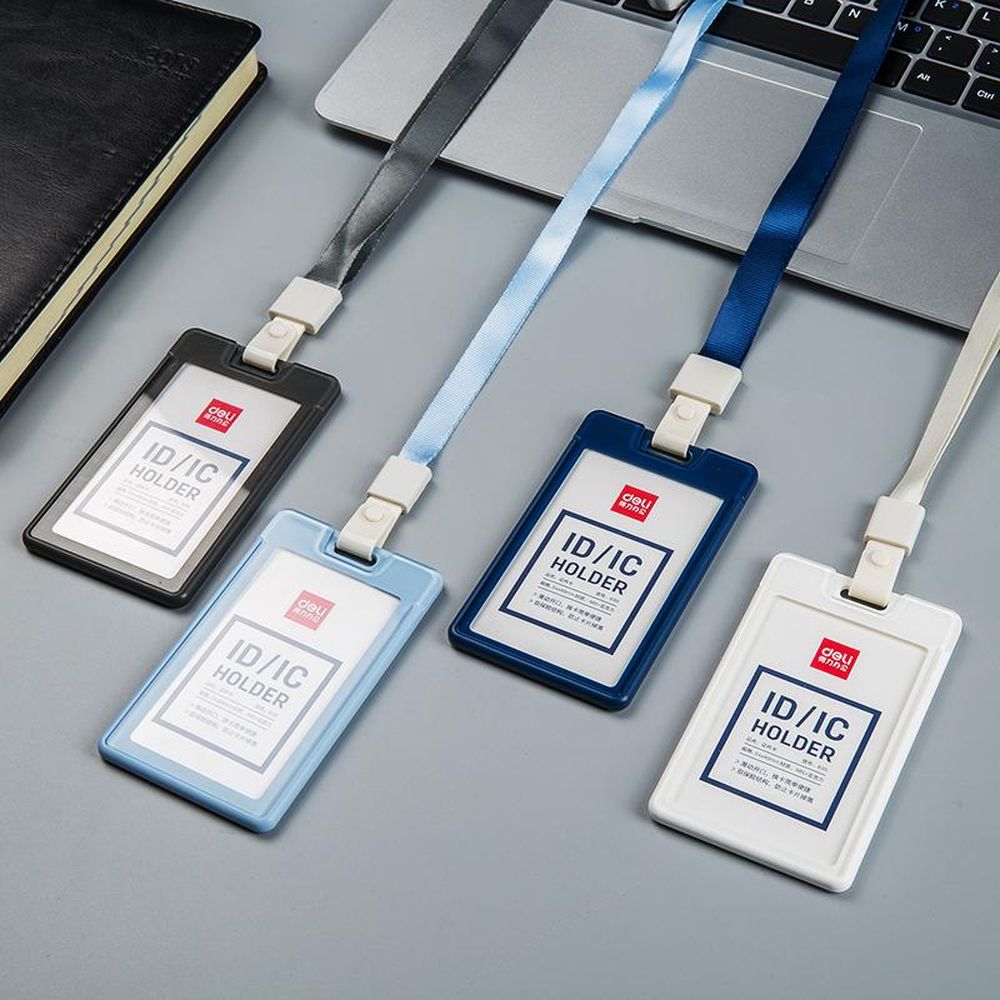 Бейдж Deli 8315 вертикальный без держат., вкладыш: 54x89мм, пластик, голуб.,1 шт