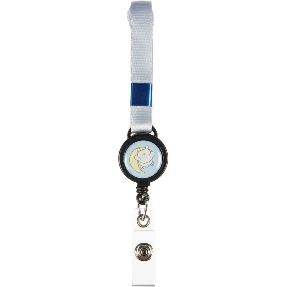 Бейдж Deli вертик.54x86 мм,жест.,держат,замок на кноп+рулетка и тесьма,син