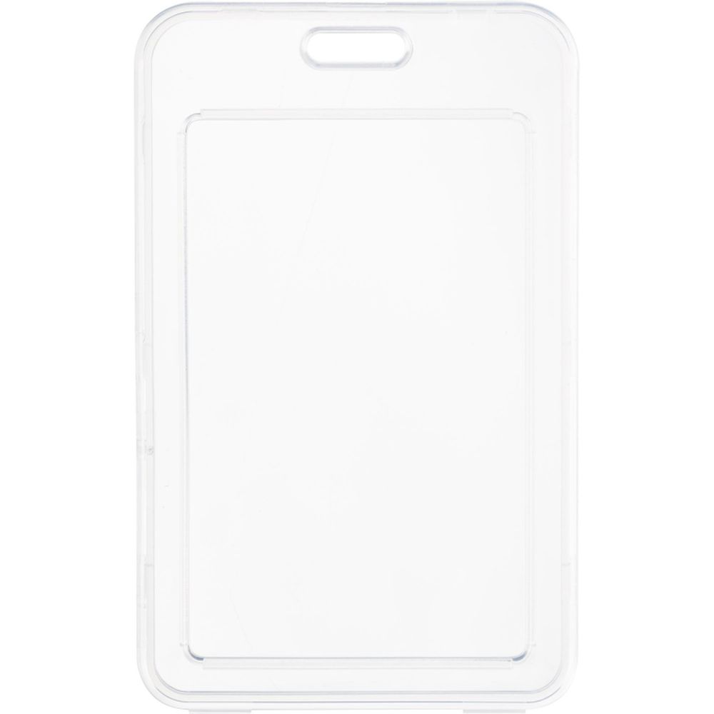 Бейдж Deli вертик.54x86 мм,жест.,держат,замок на кноп+рулетка и тесьма,син