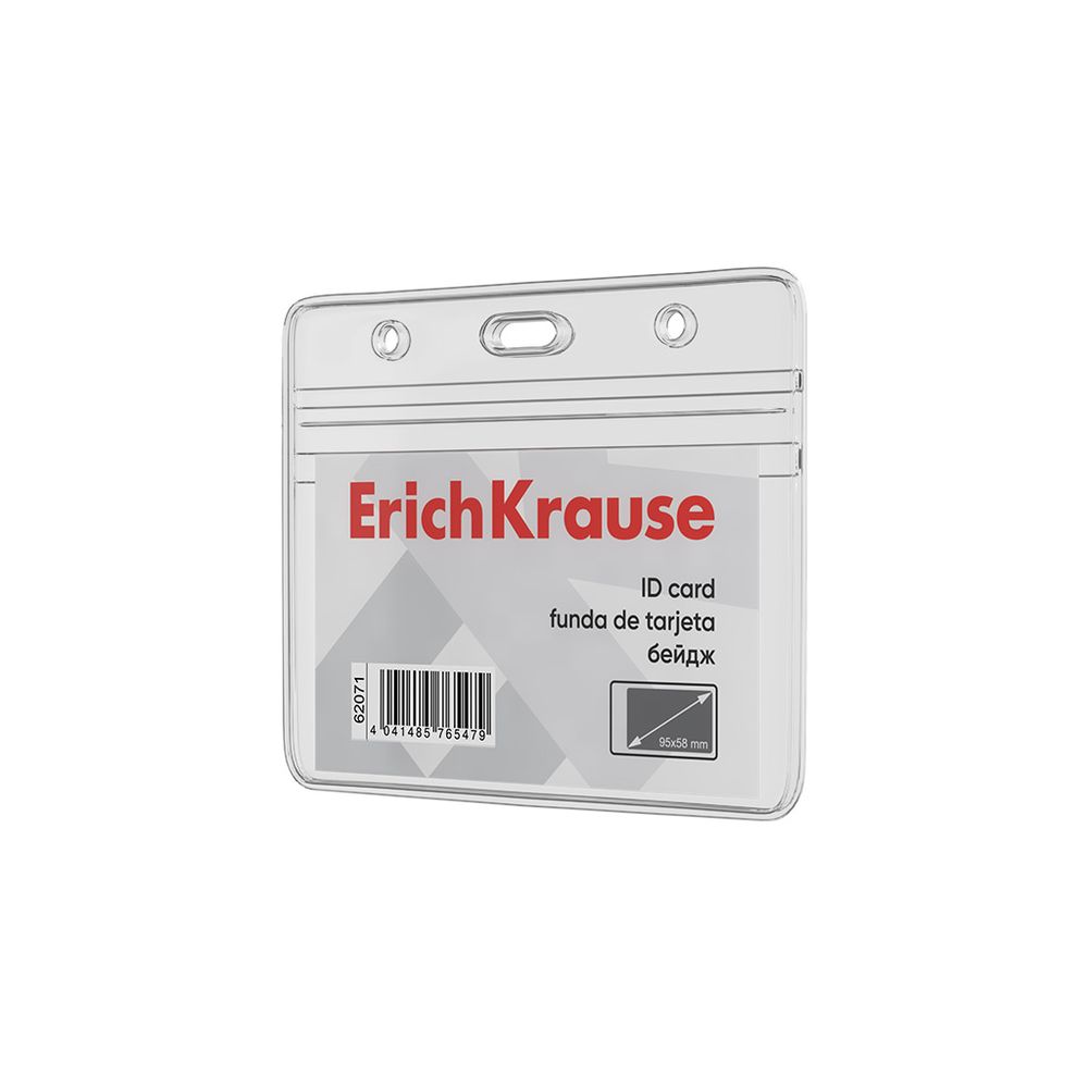Бейдж горизонтальный в комплекте с лентой ErichKrause размер вставки 95х58 мм, прозрачный, цвет ленты ассорти, в пакете