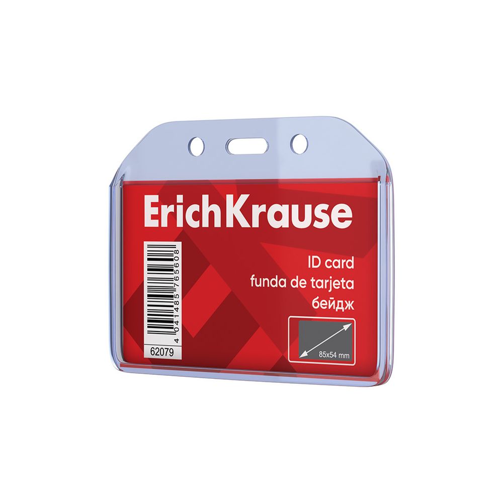Бейдж горизонтальный в комплекте с лентой ErichKrause размер вставки 85х54 мм, прозрачный, цвет ленты ассорти, в пакете