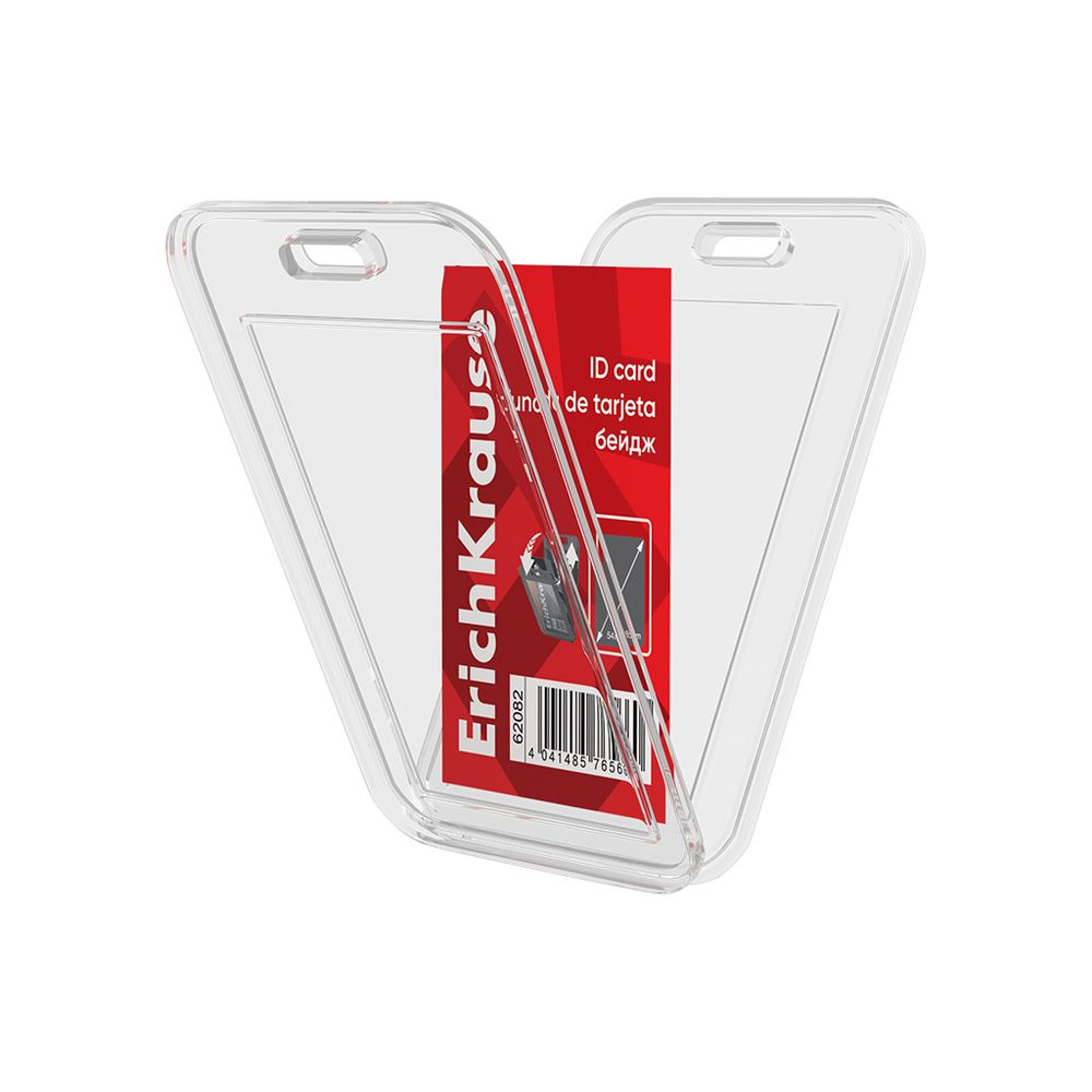 Бейдж вертикальный  в комплекте с лентой ErichKrause книжка, размер вставки 54х85 мм, прозрачный, цвет ленты ассорти, в пакете