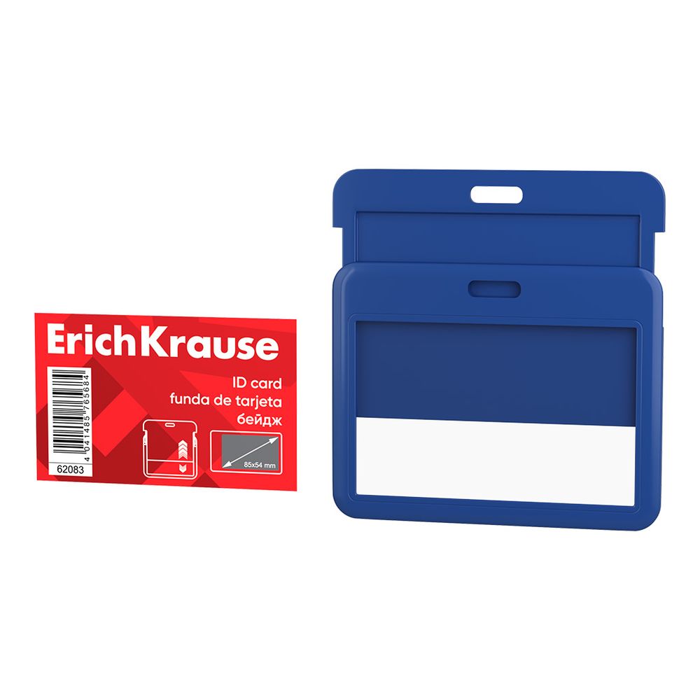 Бейдж горизонтальный в комплекте с лентой ErichKrause слайдер, твердый пластик ABC, размер вставки 85х54 мм, ассорти, в пакете