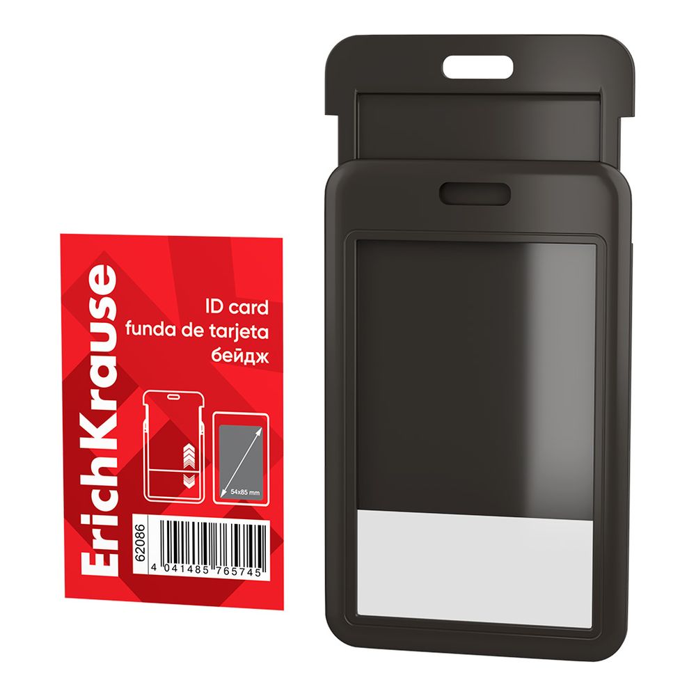 Бейдж вертикальный в комплекте с лентой  ErichKrause слайдер, твердый пластик ABC , размер вставки 54х85 мм, ассорти, в пакете