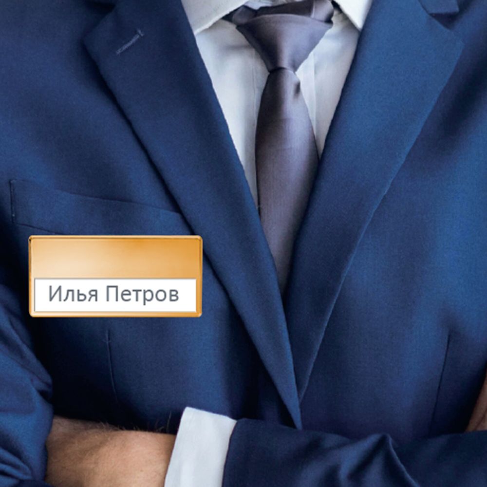 Бейдж магнитный золотистый 34х70 мм с окошком 14х65 мм, BRAUBERG MAGNETIC