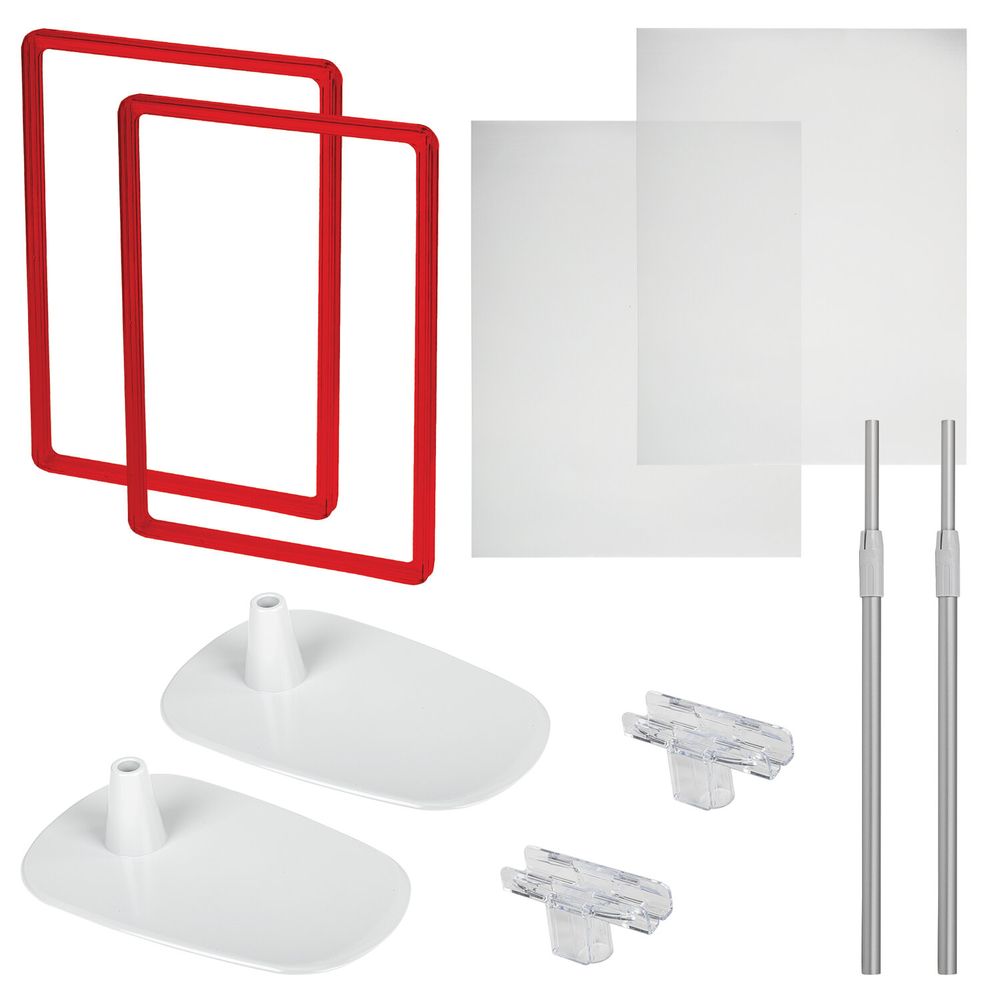 Стойка-инфодержатель напольная КОМПЛЕКТ 2 шт., А4 (высота трубки до 55 см) КРАСНАЯ