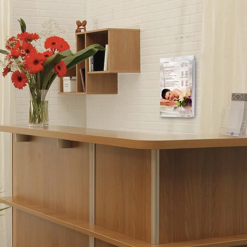 Подставка настенная для рекламных материалов ВЕРТИКАЛЬНАЯ (280х215х32 мм), А4, STAFF