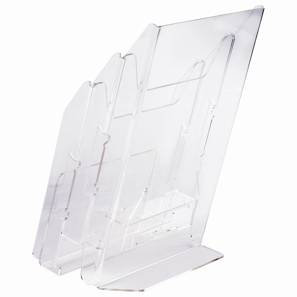 Подставка настольная для рекламных материалов (250х215х32 мм) А4, 3 отделения, смещение, STAFF