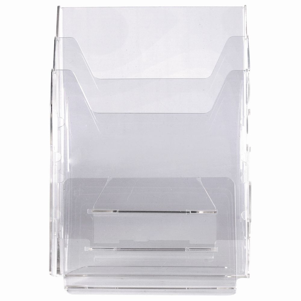 Подставка настольная для рекламных материалов (250х215х32 мм) А4, 3 отделения, смещение, STAFF