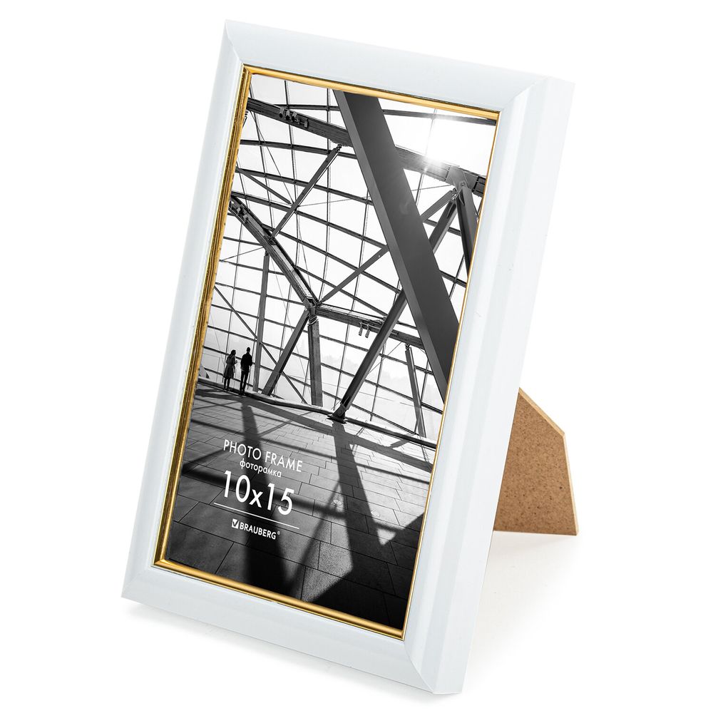 Рамка 10х15 см небьющаяся, багет 14,6 мм, пластик, BRAUBERG "Original Line", белая/золото