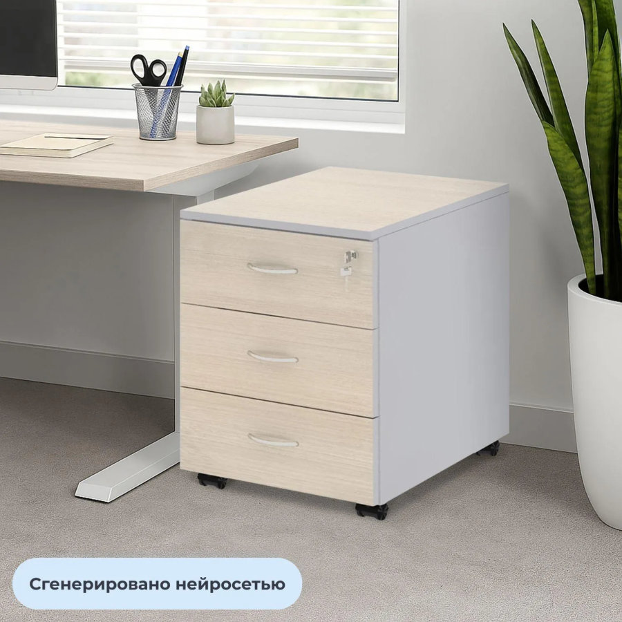 Тумба Easy St выкатная 3 ящика светлый дуб/серый