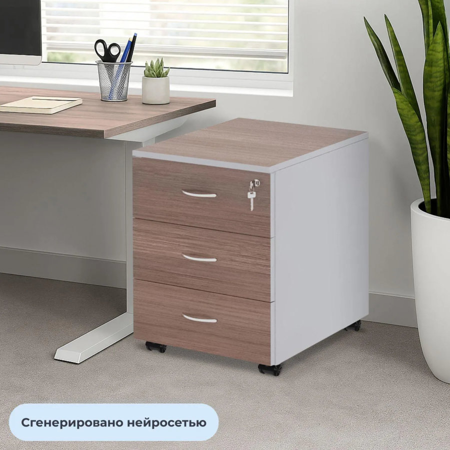 Тумба Easy St выкатная 3 ящика темный дуб/серый