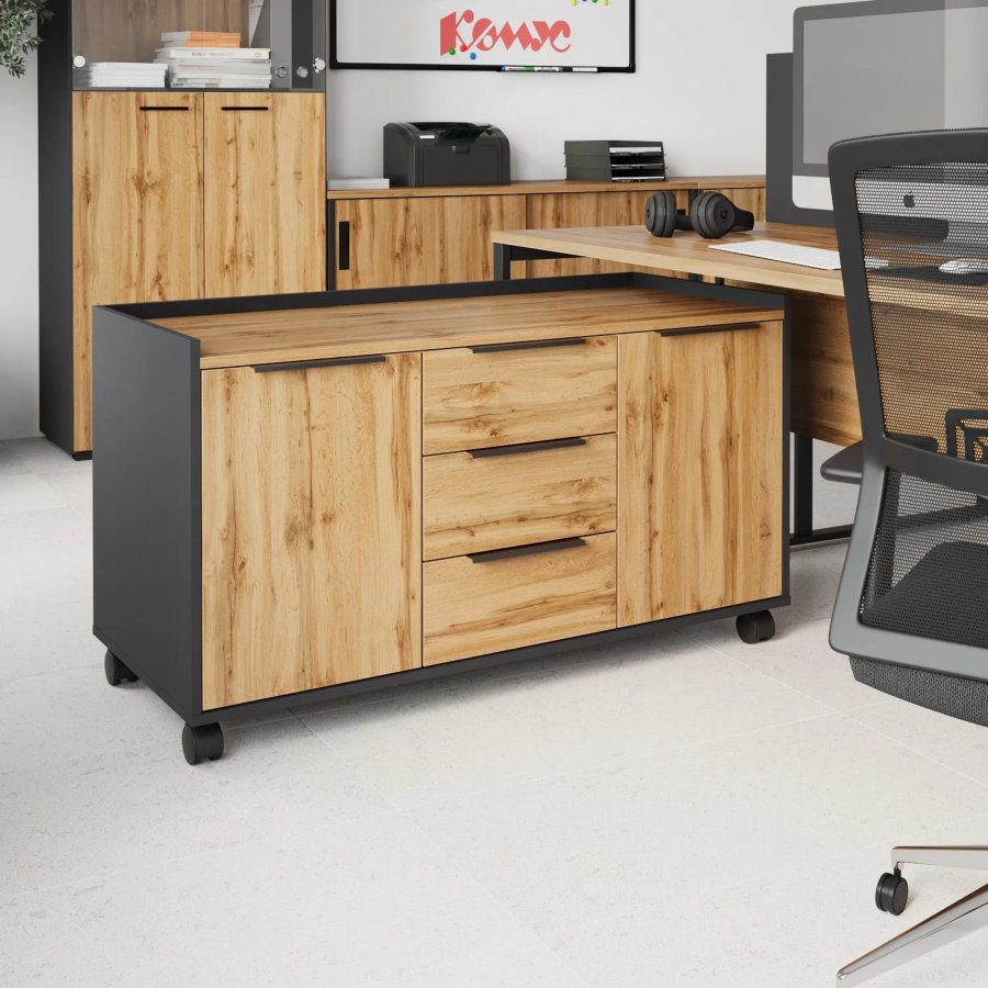 Тумба выкатная К-Loft Director 1170x500x635 дуб натуральный/графит