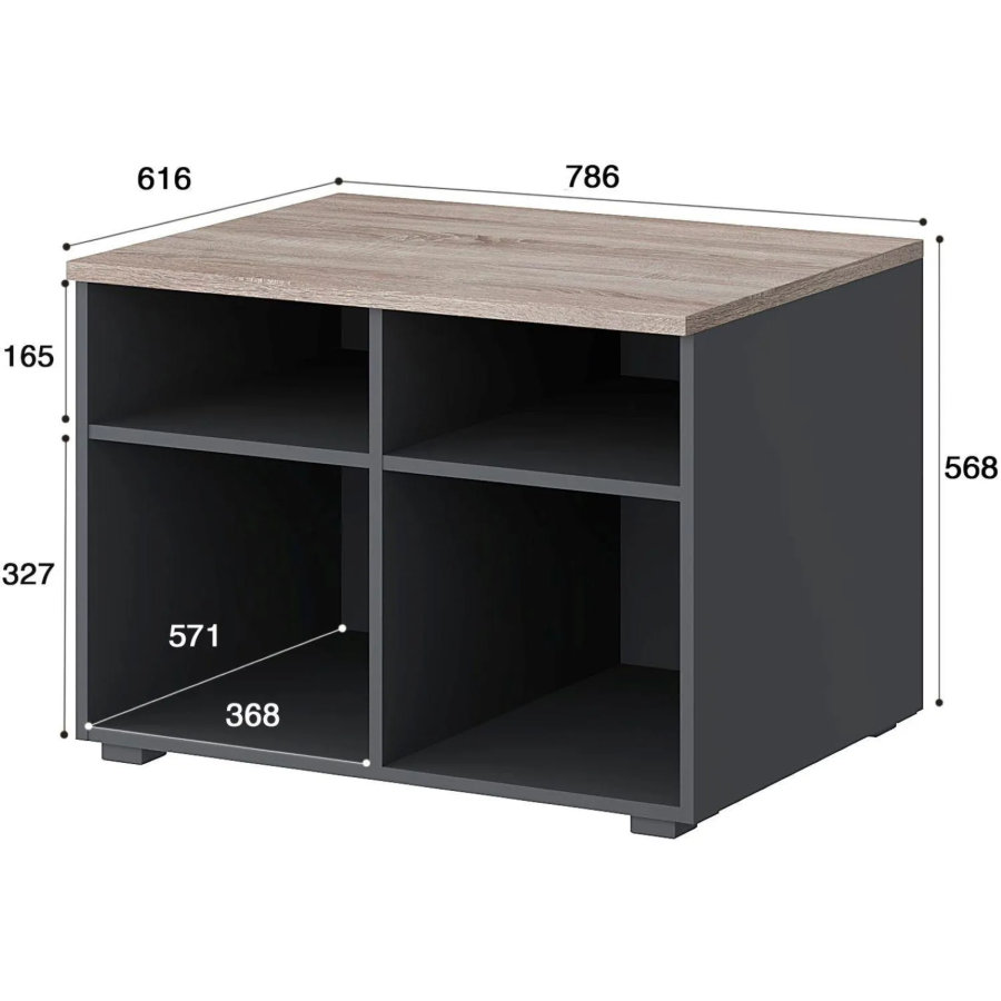 Тумба для оргтехники Комус Мебель К-Loft 786х616х568 дуб сонома темный/графит