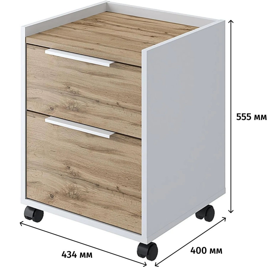 Тумба мобильная Комус Мебель К-Loft 434х400х555 дуб натуральный/белый
