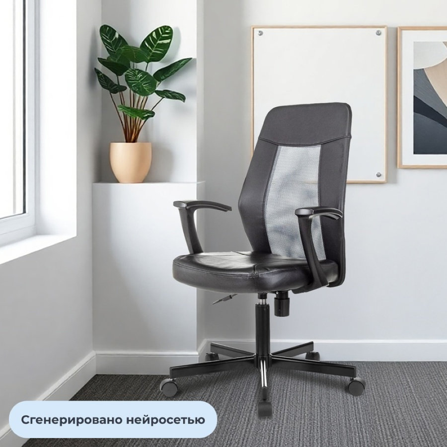 Кресло офисное Easy Chair 225 PTW черное/серое (искусственная кожа/сетка/метал) 